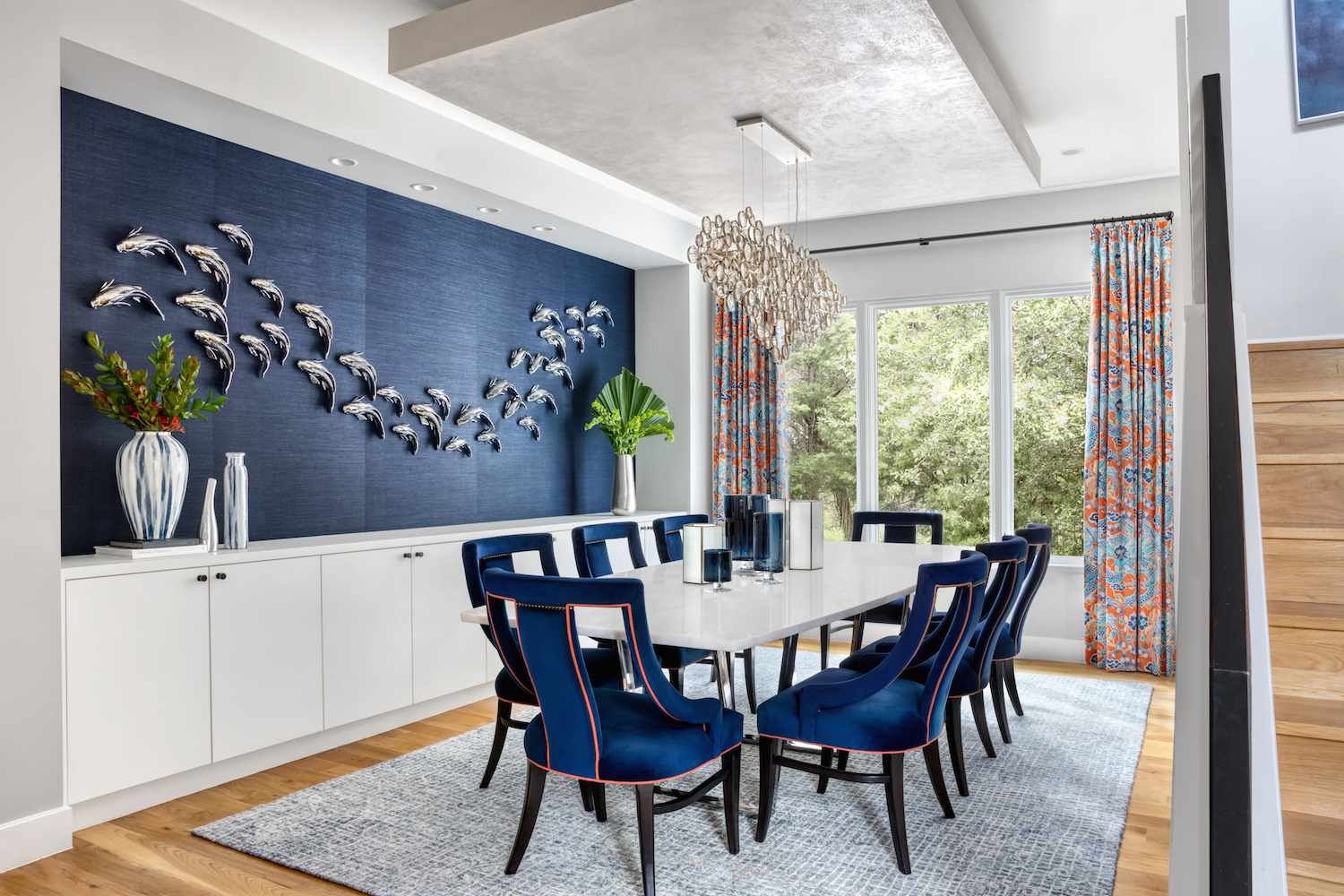 Blue, White and Wood Dining Room