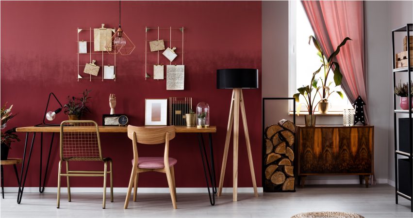 Red and White Color Scheme for Study Rooms